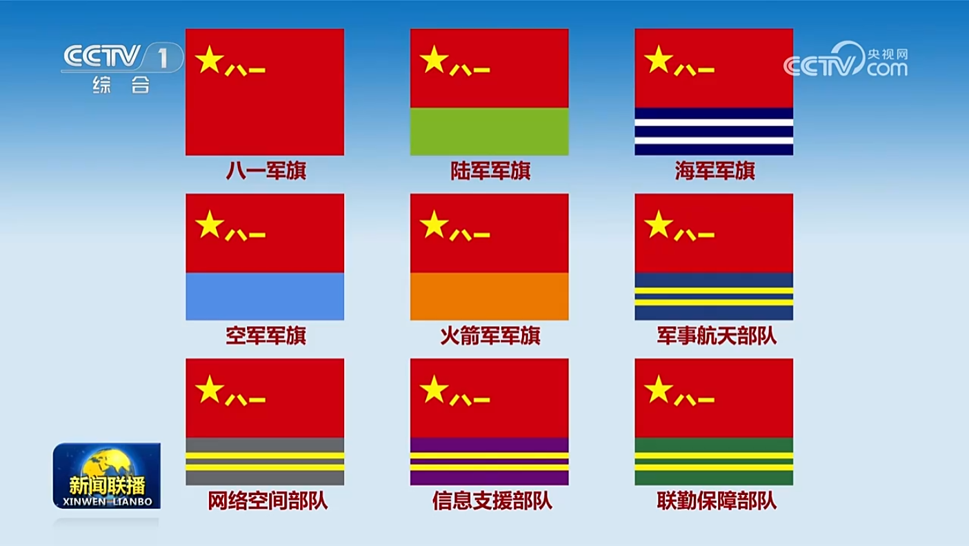 中央军委主席习近平签署命令 发布军事航天部队网络空间部队信息支援部队联勤保障部队军旗旗面式样